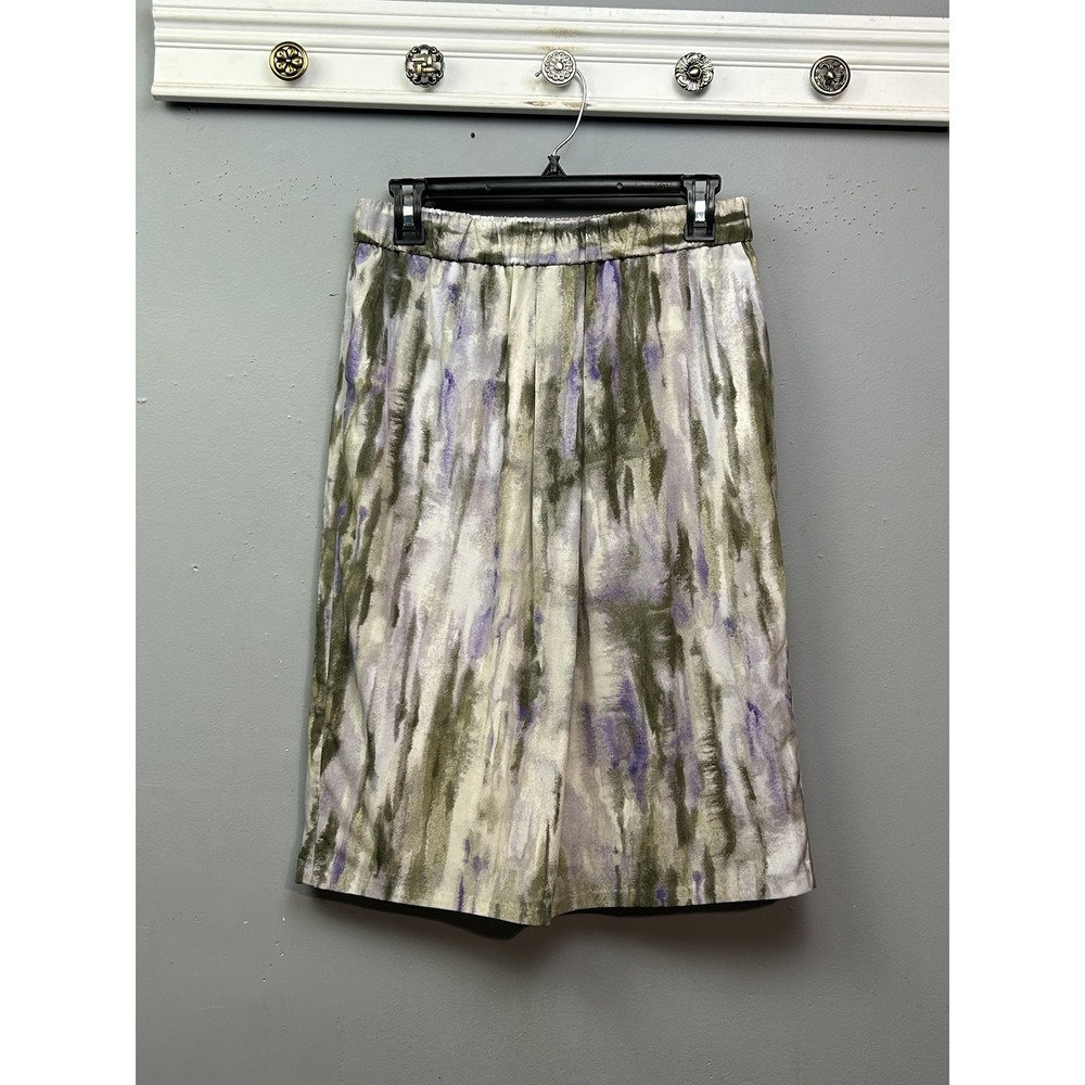 Chico's Skirt Womens 0 Small Olive Purple Lined Pockets Elastic Waist Made USA